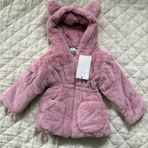 Cute Pink Hooded Faux Fur Jacket with ears, 1-2 year, NWT baby girl dress up